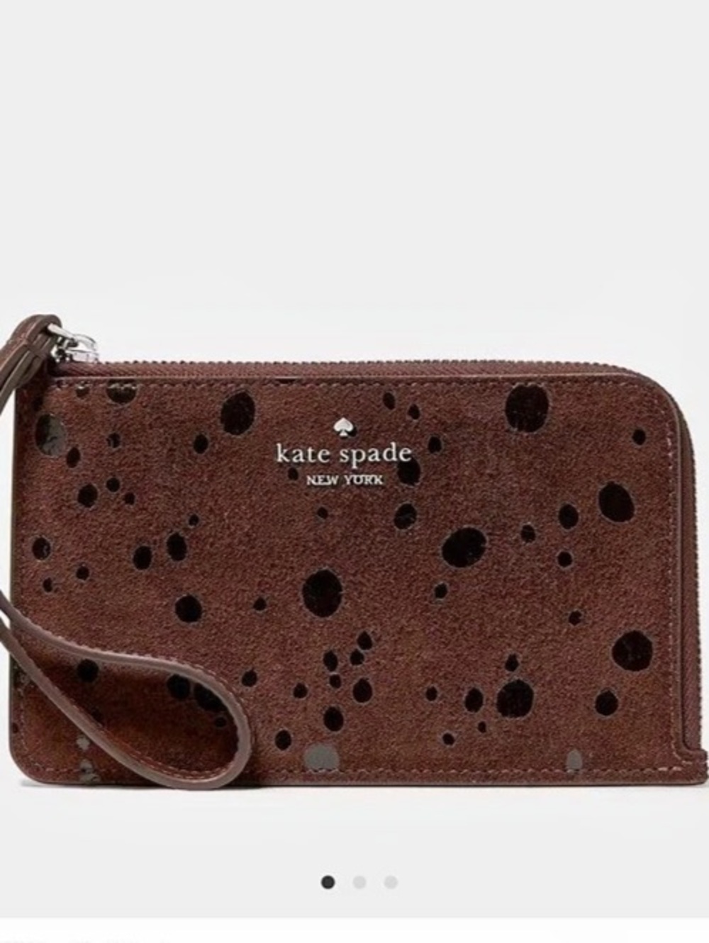 Kate Spade Lucy Suede Dots Wristlet in hot fudge nwt